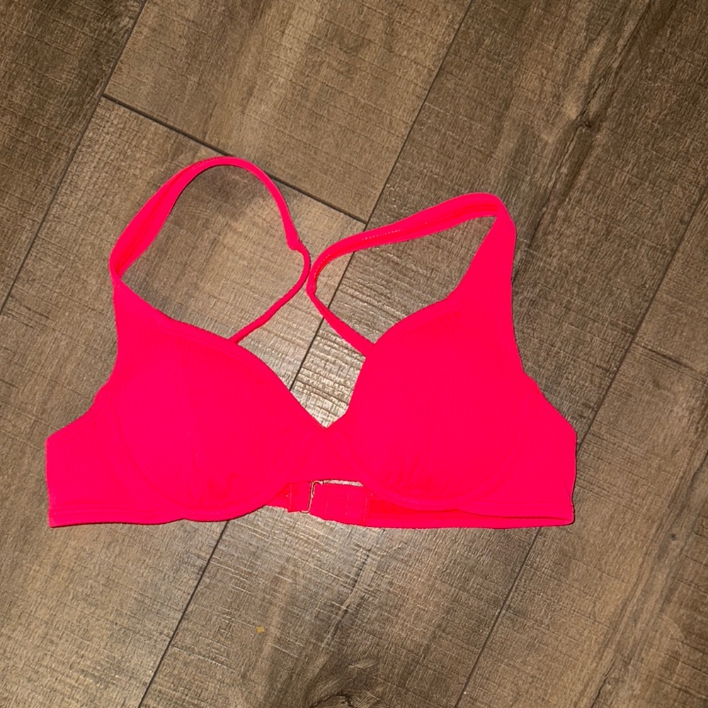 Hot Neon Coral Ribbed Bikini Top